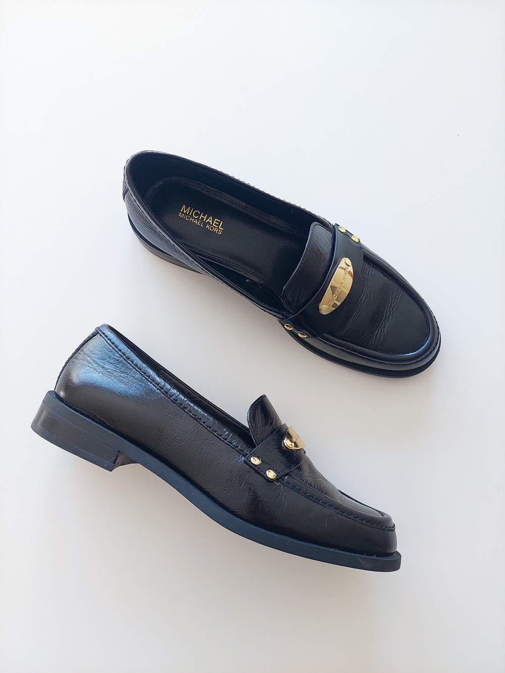 Michael Kors Loafers Women’s 6 Black Leather Gold-Trim Penny Classic Shoes